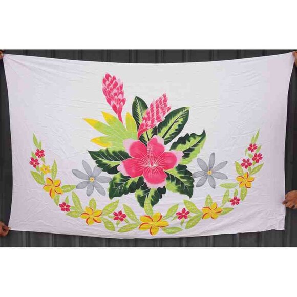 LT125 Floral Plus Batik Women Handpainted 38" Kaftan Midi Dress Long Top - Picture 2 of 2